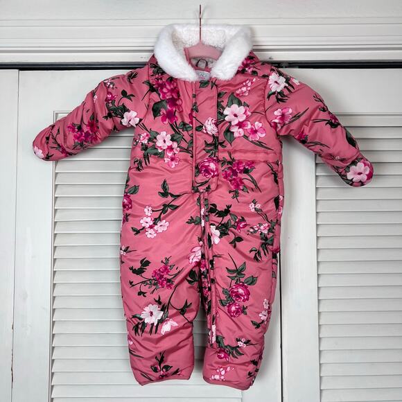Children’s Place Floral Puffer Snowsuit Pink 9–12M - Picture 1 of 6